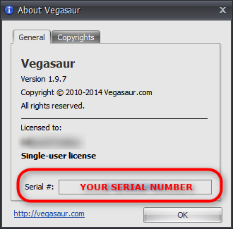 Vegasaur Serial Number